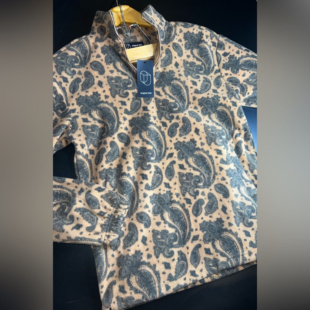 Original Use Brown paisley half zip quarter zip fleece jacket sweater SZE XS NWT
